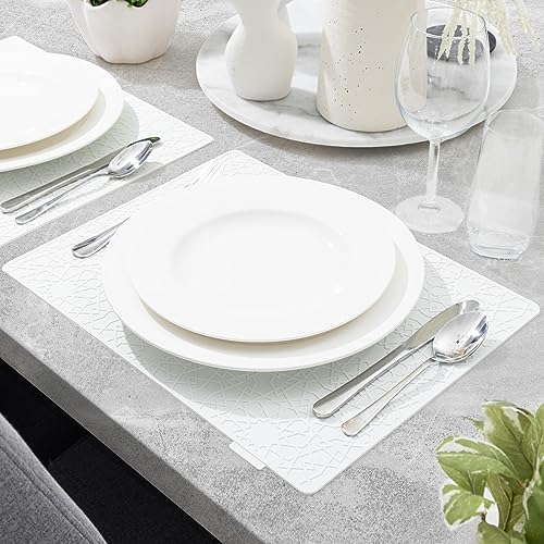 Modern Silicone Placemat Set of 2- Table Protector for Dining Room Table, Kitchen, Craft Mat- Non-Toxic, Anti-Slip, Dishwasher Safe, BPA Free, Heat Resistant - (White) - color: White