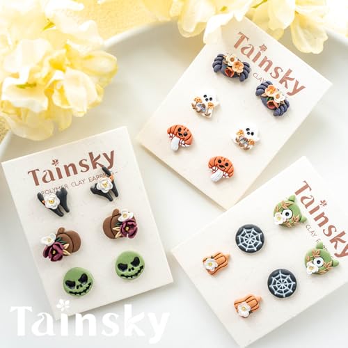 Tainsky Halloween Polymer Clay Cutters, 22 Shapes Halloween Studs Clay Earrings Cutters (Studs) - color: Studs-A