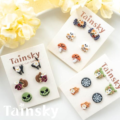 Tainsky Halloween Polymer Clay Cutters, 22 Shapes Halloween Studs Clay Earrings Cutters (Studs) - color: Studs-A