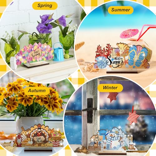 YooNotee 12 Sets Interchangeable Seasonal Diamond Art Tabletop Decorations Holiday Diamond Art Painting Kit with 12 Wood Base for 4th of July Summer Tiered Tray Decor Centerpiece (Classic Style) - style: Classic Style