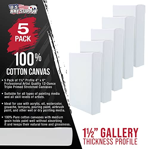 U.S. Art Supply 5 x 7 inch Gallery Depth 1-1/2" Profile Stretched Canvas, 5-Pack - 12-Ounce Acrylic Gesso Triple Primed, Professional Artist Quality, 100% Cotton - Acrylic Pouring, Oil Painting - size: 5" x 5"