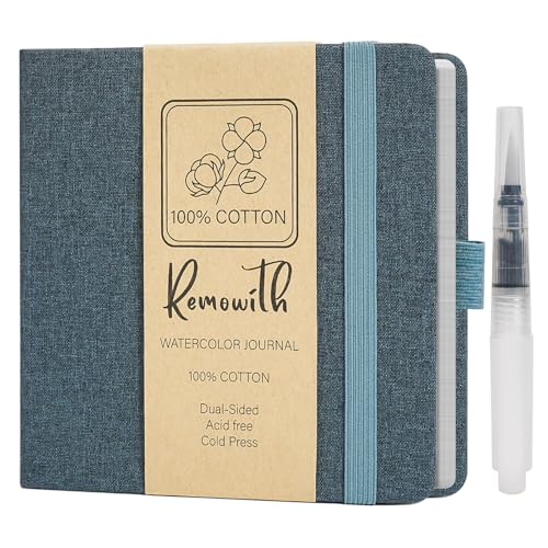 Watercolor Journal Sketchbook, 5.5" x 5.5" Sketch Books Artist Cotton Watercolor Paper Notebook, Linen Cover with Tap Water Pen, 24 Sheets 140 LB, 300 GSM for Travel Sketching On The Go Art - color: Navy Blue, size: 5.5x 5.5 Inch