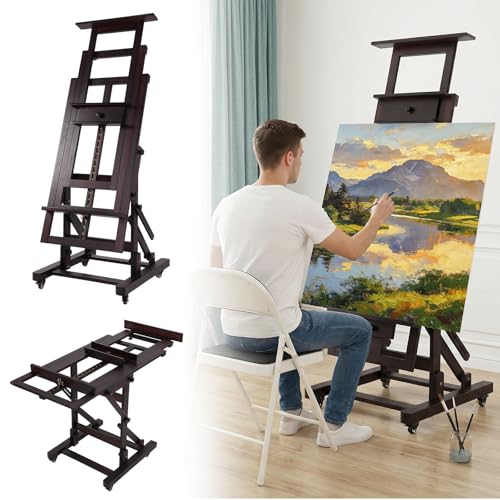 Large Studio Painting Easel Solid Beech Wood Painting Stand Adjustable Floor H-Frame Art Easel for Adults Artists Hold Canvas Up to 78.7in High