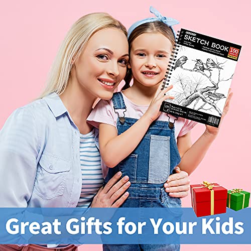 FIXSMITH 9"X12" Sketch Book, 100 Sheets, 68 lb/100gsm | 100 Sheets, Bright White, Spiral Sketchbook, Acid Free Drawing Paper, For Kids, Beginners, Artists & Professionals - color: Black, size: 9"x12"-1 Pack