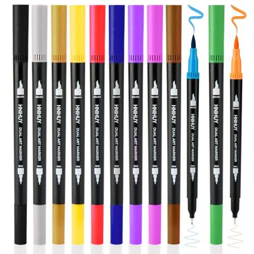 Drawing Pens - Brush Pens Markers for Art Drawing,Sketching | Dual Brush Markers Pens for Artists, Fine & Brush Markers for Art Drawing, Outlining, Manga, Calligraphy Pens - color: Multicolor