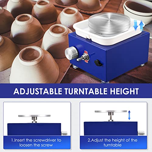 Mini Pottery Wheel Machine for Adults & Beginners, 2 Turntables (3.94" & 2.56") | 0-2000 RPM Adjustable Speed Pottery Machine Removable Splash Tray Ceramic Making Kit Includes 8 Sculpting Tools - color: Blue