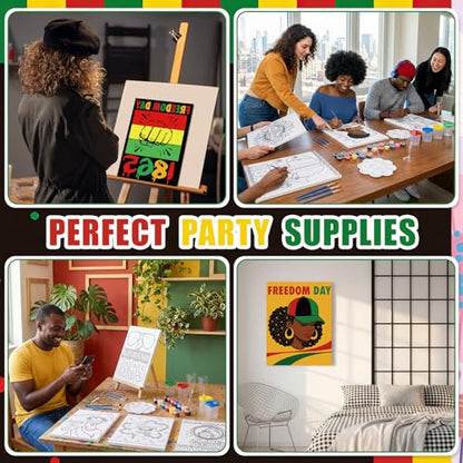 Sherr 285 Pcs 30 Sets Sip and Paint Kit for Adults, Pre Drawn Canvas Kit for Painting Acrylic Painting Favor Bulk for DIY Birthday Gifts Adult Date Night Party Suppliers(Afrocentric Art) - style: Juneteenth Freedom Art