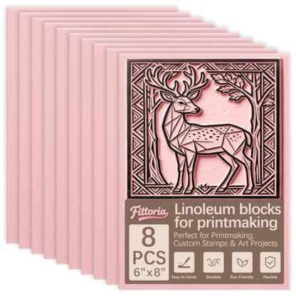 8Pcs 6"x8" Linoleum Blocks for Printmaking, Premium Rubber Linocut Block, Soft Relief Printing Supplies for Stamp Carving, Printing, DIY Crafts and Art Projects - color: linocut block 6x8x0.24in-8pcs