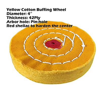 7pc 4" Buffing Polishing Wheel Kit for Drill, for Polishing Soft Metals | Includes 3pc 4" cotton buffing wheel, 3pc 100g bar compound, 1pc drill mandrel. For polishing - style: 4" X Pin-Hole 7PC