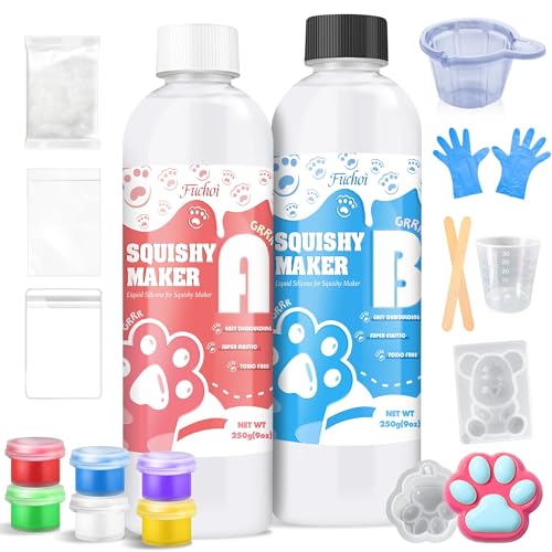 Liquid Silicone for Taba Squishy Kit - 18oz Super Soft Silicone Rubber Squishy Maker, Fast Cure Squishy Making Kit with Cat Paw, Bear Mold, Creative Stress Relieving Gift for Beginners, DIY Enthusiast - color: 250+250