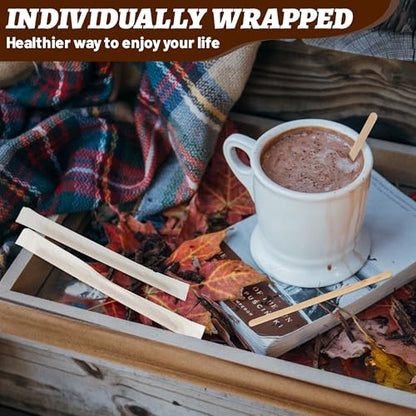 ANTETOK 100Pcs Wooden Coffee Stirrers Paper Wrapped 4.3Inch,Individually Wrapped Disposable Coffee Stir Sticks for Coffee,Tea,Cocktail and Hot Chocolate - size: 4.3Inch-100pcs(Wrapped)