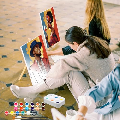 Dinifee 6 Pack Pre Drawn Canvas for Painting Pre Printed Canvas Kit 8 x 10 Inch Stretched Cotton Paint and Sip Set for Adults Couple Party Graduation Summer Date Night(Couple) - style: Couple Style
