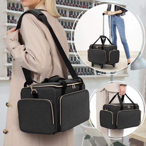 LUXJA Rolling Makeup Case with 3 Removable Pouches and 1 Makeup Brush Bag, Large Makeup Bag Cosmetic Bag with Detachable Dolly (Patented), Black - color: Black