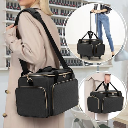 LUXJA Rolling Makeup Case with 3 Removable Pouches and 1 Makeup Brush Bag, Large Makeup Bag Cosmetic Bag with Detachable Dolly (Patented), Black - color: Black