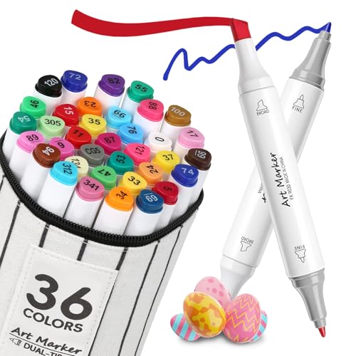 IONSGAKO 36 Colors Alcohol Markers Set,Dual Tip Coloring Markers for Adult | Markers Coloring Books No Bleeding, Art Markers for DIY Crafts Art Supplies Easter Gift Drawing Wood, Fabric, Canvas, Glass - color: 36 Colors