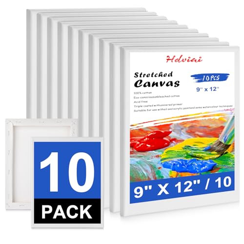 Stretched Canvas for Painting - 9x12 Inch/10 Canvas Value Pack - Triple Primer Acid Free 100% Cotton Blank Canvas for Painting Supplies Oil and Acrylic Pouring Art Watercolor - size: 10 Pack - 9x12 Inches