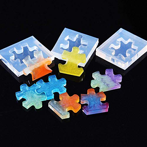 4Pcs Puzzle Piece Silicone Resin Molds, Mini Puzzle Silicone Epoxy Resin Jewelry Earring Necklace Pendant Keychain Making Mold DIY Handmade Craft Tools