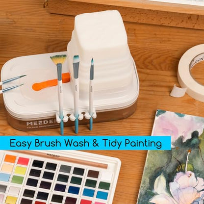 MEEDEN Portable Paint Brush Cleaner: Paint Brush Rinser with Drain for Acrylic, Watercolor & Water-Based Paints - 5-Slot Silicone Brush Washer & Holder, White - color: White