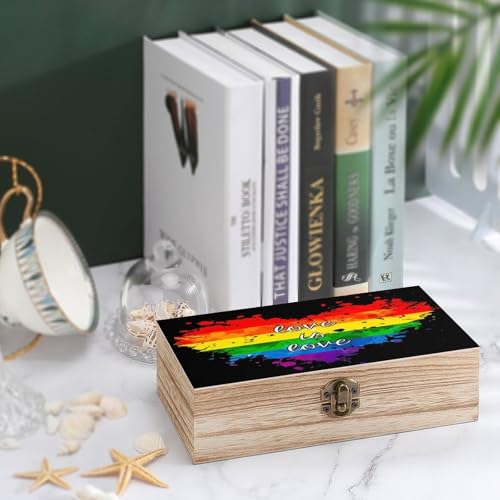 Rainbow Pride Love Is Love Jewelry Box Wooden Rustic Multi-Purpose Organizer with Front Clasp for Jewelry, Crafts, Accessories & Small Items - color: style-4