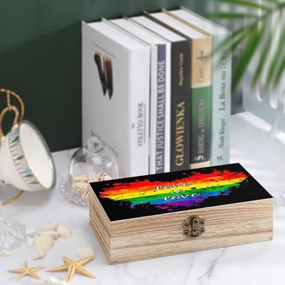 Rainbow Pride Love Is Love Jewelry Box Wooden Rustic Multi-Purpose Organizer with Front Clasp for Jewelry, Crafts, Accessories & Small Items - color: style-4