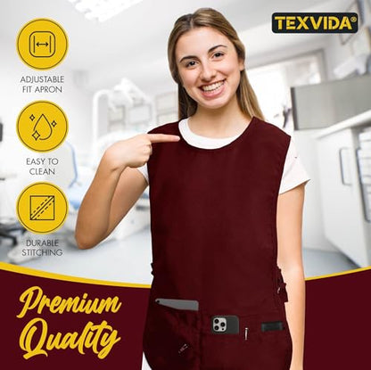 5 Pockets Cobbler Aprons for Women Men (Pack of 2) – Zipper Pocket Smock Apron - color: Burgundy, size: Standard