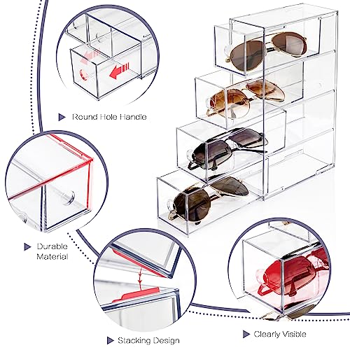 Desk Organizer with 4 Drawers, FODIENS Stackable Desktop Storage Box with Removable Drawer, Clear Sunglasses Organizer Display Case for Stationery Marker Pens Eyeglasses Office Supply - style: 1 Layer - 4 Drawers