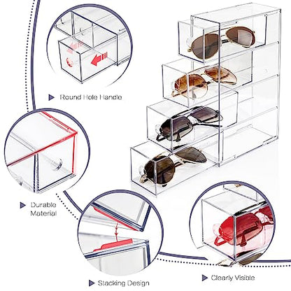 Desk Organizer with 8 Drawers, FODIENS 2 Packs Stackable Desktop Storage Box with Removable Drawer, Clear Sunglasses Organizer Display Case for Stationery Marker Pens Eyeglasses Office Supply - style: 2 Layers - 8 Drawers
