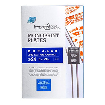 Grafix Impress Print Media Monoprint Plate – 6" x 9”, Pack of 24 – Transparent, Lightweight, Non-Porous .030” Dura-Lar Monoprinting Surface, Economical Alternative to Metal or Glass Plates - size: 6"x9"x0.030", style: Clear, Pack of 24