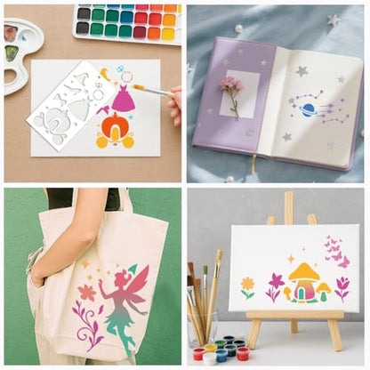 12 Pcs Fantasy Stencils for Painting, 12 Styles Fairy Painting Stencils Reusable Art Drawing Templates for Painting on Wall Wood Home Decor - style: Mystic