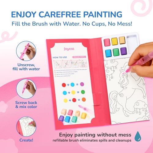 JoyCat Pocket Paint with Water Coloring Books for Kids, Art & Craft Activity Toy Set, Creative Travel & Home Painting Kit, Gifts for Girls & Boys Ages 3-8 (Magical Pony) - style: 1 Pack - Magical Pony