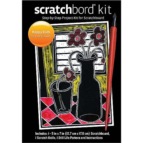 Ampersand Art Supply Scratchbord | Happy Buds | 5’’ x 7’’ | Professional Scratchboard Art Panel | for Scratchboard Drawing, Illustration & Mixed Media - style: Happy Buds