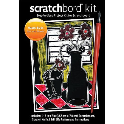Ampersand Art Supply Scratchbord | Happy Buds | 5’’ x 7’’ | Professional Scratchboard Art Panel | for Scratchboard Drawing, Illustration & Mixed Media - style: Happy Buds