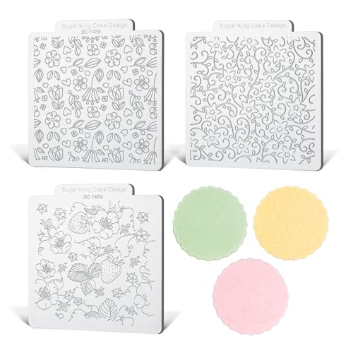 KALAIEN Cookie Stamps,Fondant Impression Mat,Polymer Clay Texture Sheets for Fondant Embosser Stamp for Cake Decorating Set of 3 Style 2 - color: Style 2