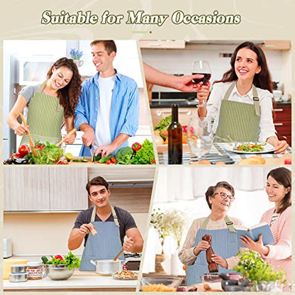 ATROPOS 2 Pack Aprons for Women with Pockets,Waterproof Cooking Aprons for Women,Adjustable Bib Apron Chef Aprons Painting Apron for Kitchen,Cooking,Baking,BBQ,Cleaning,Painting - color: Green /Blue Stripes