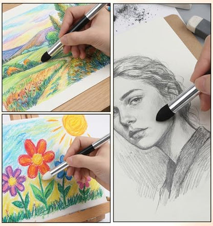 6 Pcs Oil Pastel Blending Tools, Reusable Washable Blending Stumps for Drawing Dual Tip Artist Sponge Pen Set for Sketch Shading, Smudging & Highlighting (Black & White)