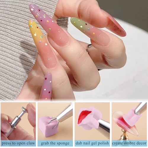 Fcozpjk 100Pcs Soft Nail Sponges for Ombre, Gradient Effect Pink Nail Art Sponges With Grabbing Pen 6Pcs Wedge Sponges Aura Nails Ombre Nail Brush Professional Accessories Manicure Salon Supplies - color: Pink