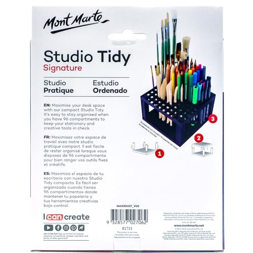 Mont Marte Studio Tidy 2 Pack. 96 Hole Plastic Pencil & Brush Holder for Paint Brushes, Pencils, Markers, Pens and Modeling Tools. Provides Excellent Art Studio Organization.