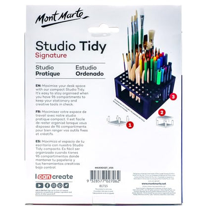 Mont Marte Studio Tidy 2 Pack. 96 Hole Plastic Pencil & Brush Holder for Paint Brushes, Pencils, Markers, Pens and Modeling Tools. Provides Excellent Art Studio Organization.
