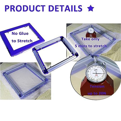 WYDDDARY Screen Frame Mesh 12x16 Inch Silk Screen Printing Frame Glue Free Stretch Screen Frame Blue with Stainless Steel Plate and Aluminum Profile - size: 12x16 Inch