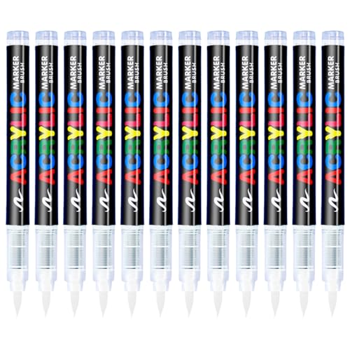 KsopiaVobs Acrylic Paint Pens, Soft Brush Tip Markers, Ideal for Canvas, Rock, Wood, Stone, Glass, Ceramic, Fabric Painting, DIY Crafts (12 Pcs White) - color: 12 Pcs White