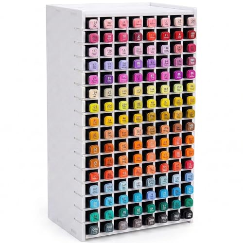 Marker Organizer for 120, Adjustable Alcohol Marker Storage & Pen Storage Organizer for Desk, Durable PVC Marker Holder Fits Ohuhu & Copic Marker, Color Pencil Organizer - color: White-120