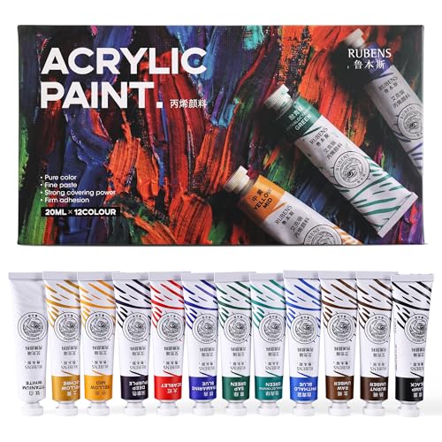 rubens Artist Grade Heavy Body Acrylic Paint, 12 Colors Vivid Acrylic Paint Set (20ml, 0.68 oz Tubes), High Pigment Art Supplies for Canvas, Wood, Rock Crafts, Painting Supplies for Professionals, Beginners - color: 12 Colors