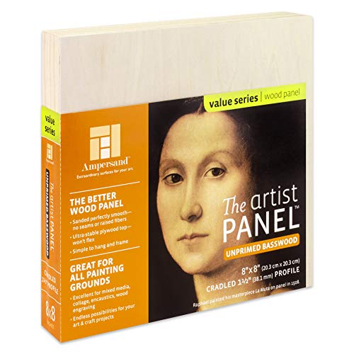 Ampersand Artist Panel Unprimed Basswood, 1.5 Inch Depth, 8X8 Inch (UPWP150808) - size: 8X8, style: 1-1/2" Cradled