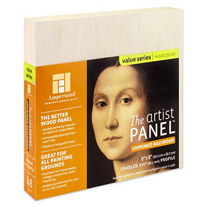 Ampersand Artist Panel Unprimed Basswood, 1.5 Inch Depth, 8X8 Inch (UPWP150808) - size: 8X8, style: 1-1/2" Cradled