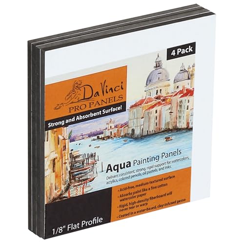 Jerry's Artarama Da Vinci Aqua Pro Panels - 6x6" - Pk of 4-1/8" Thick Rigid Watercolor Board with Acid-Free Surface, Clay-Infused Gesso, Ideal Watercolor Boards for Painting Mixed Media - size: 6x6" - Pk of 4