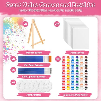 42 Pcs Sip and Paint Kit for Adults Couples Date Night Paint Party | 8x10 Inch Art Canvas Boards with Easel Stand, Mini Acrylic Paint & Brushes Paint Party Supplies, Valentines Day Painting Kit - color: 3ML Mini Acrylic Paints
