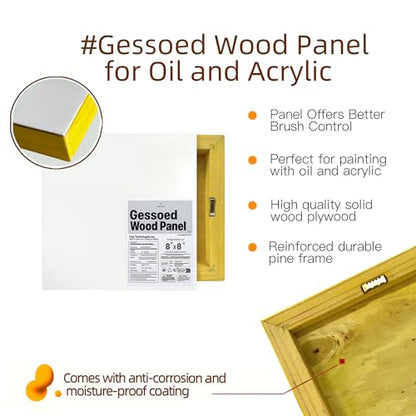 FEAT Gesso Wood Panel 8" x 8", 1-1/4" Cradled Profile for Oil and Acrylic Paintings