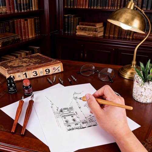 28 Pcs Dip Pen Set Comic Pen Nibs Set Nibs Holders with Comic Calligraphy Wooden Drawing Pen Holder with Stainless Steel Nib for Writing Painting Signing Present