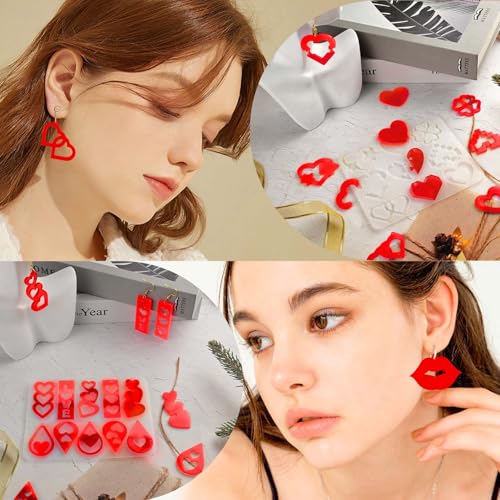 4 Pack Resin Earring Molds with Holes, Resin Jewelry Molds Variety Heart Lips Crown Keys Lock Waterdrop Musical Notes Love, Shape Silicone Earring Pendant Bracelet Charm Mold - color: 4 PCS Love Heart Resin Earring Molds