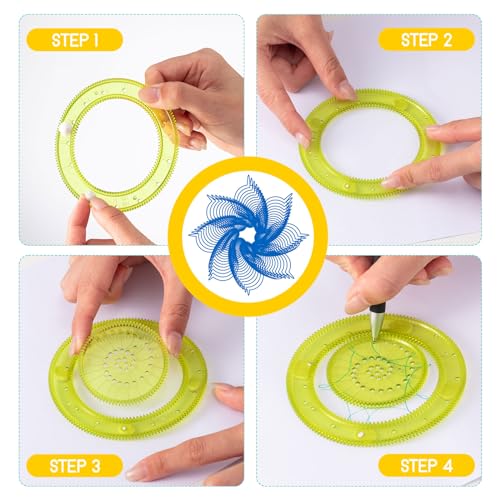 Chivao Spiral Art Kit Circle Stencils Drawing Tool Gear Geometric Ruler Circle Template Drawing Kit Plastic Spiral Curve Stencils with Pens Paper for Back to School Gifts DIY Crafts Sketch(Vivid) - style: Vivid